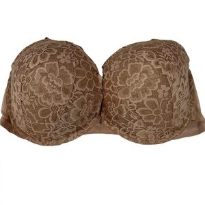 NEW Victorias Secret 40DD Pushup Bra Padded Solid Beige Floral Lace #3502